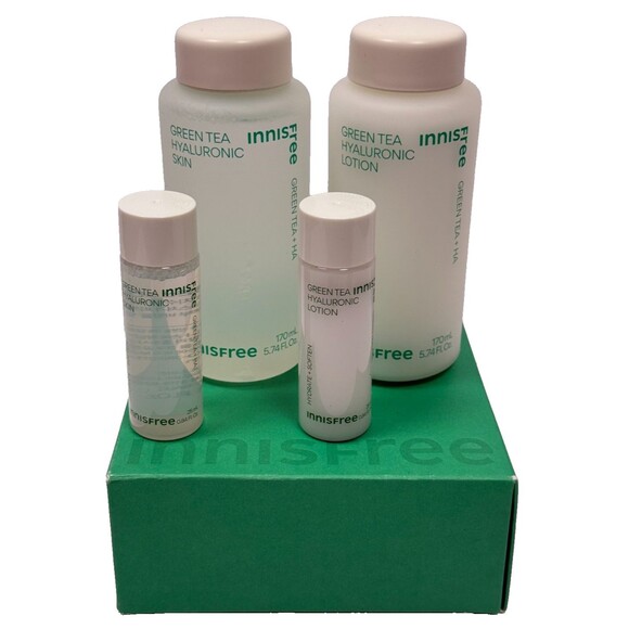 Innisfree Green Tea Hyaluronic‎ Skin Care Set Hydrate Soften Full Size & Travel - Picture 1 of 5